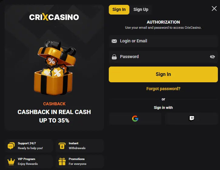 crixcasino log